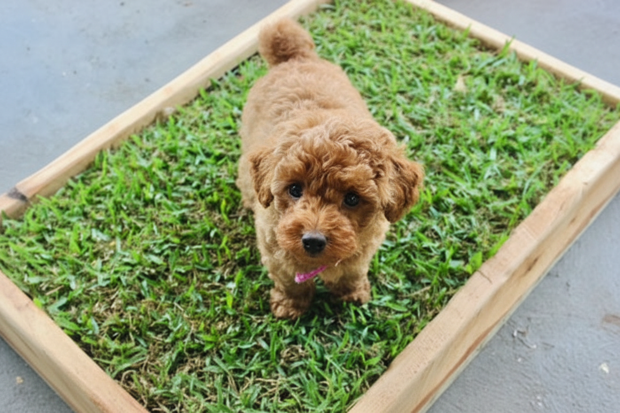 Cute Poodle on Potty Box
