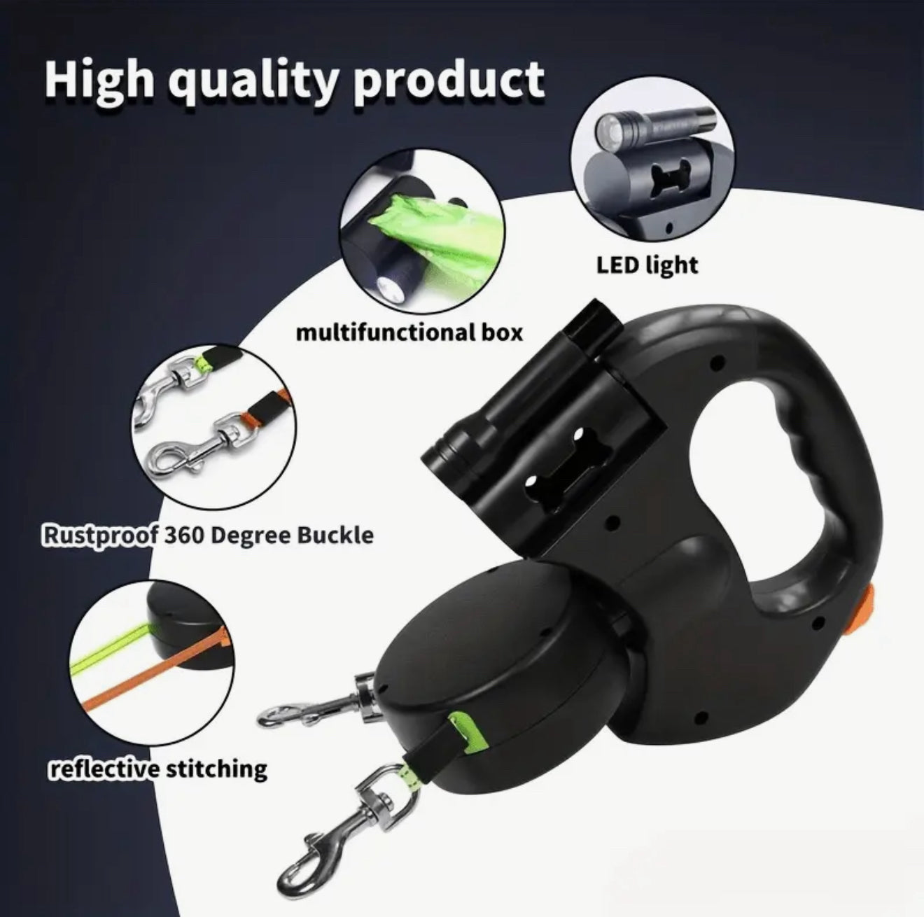 Dual Dog Automatic Retractable Leash with 360° Swivel