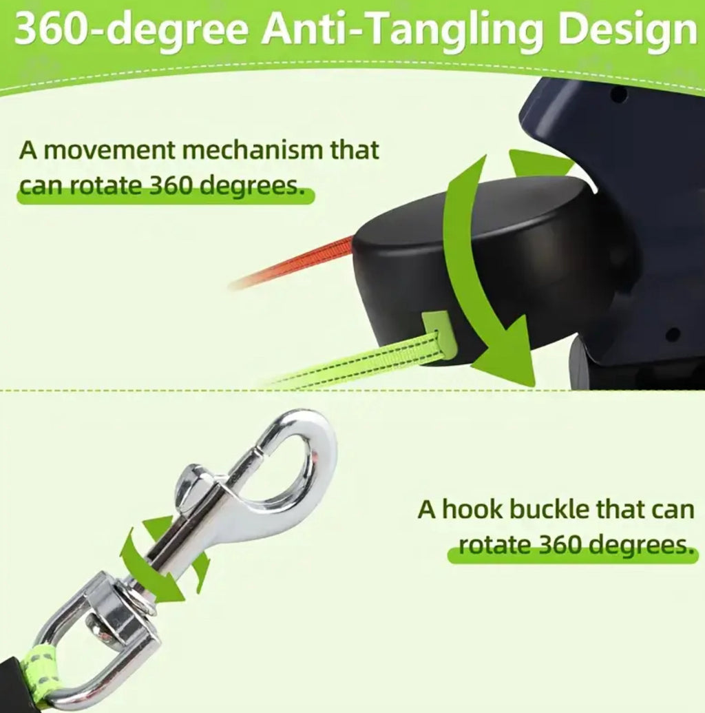 Dual Dog Automatic Retractable Leash with 360° Swivel